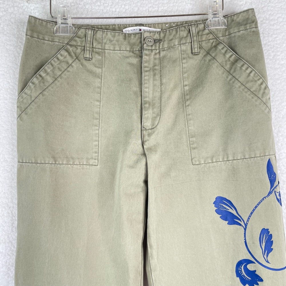 Tommy Hilfiger Jeans Vintage Khaki Floral Graphic Utility Wide Leg Pants Size 12